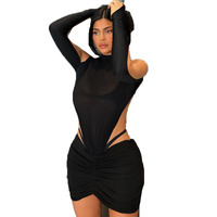 Đầm Gợi Cảm Cho Nữ Đầm Bodycon Mini Xẻ Lưới Màu Trơn Trang Phục Dạo Phố Đi Club Ban Đêm