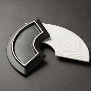 Fan Stripe Frosted Black White <b>Ceramic</b> <b>Plate</b>, Irregular Japanese Sushi <b>Plate</b>, Creative Dessert Platter for Home Hotel Restaurant - Product Image 4