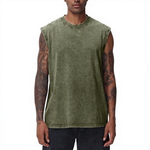 เสื้อกล้ามวินเทจลายฟอกสีสำหรับผู้ชาย - เสื้อคอกลมลำลอง - เหมาะสำหรับออกกำลังกายที่ยิมและสวมใส่ลำลอง - Product Image 1