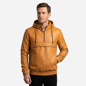 Unisex Tan Genuine Leather Waterproof Windproof Bomber <b>Jacket</b> Casual Streetwear Pullover Style Winter Zipper Closure Custom - Product Image 1
