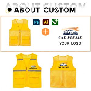 Gilet réfléchissant personnalisé promotionnel avec logo pour les travaux de construction et d'ingénierie, vêtements de travail multi-poches avec fermeture éclair, gilet de sécurité au travail - Product Image 3