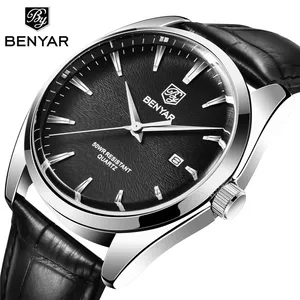 Benyar घड़ी 5163 सुरुचिपूर्ण उच्च गुणवत्ता आदमी क्वार्ट्ज घड़ी कम लागत पु चमड़े का पट्टा पानी का विरोध चीन सरल व्यापार कलाई घड़ी
