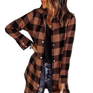Camisa de Franela a Cuadros Buffalo para Mujer, Forrada con Sherpa, Manga Larga, con Botones, Prenda Exterior Informal para Otoño - Product Image 3