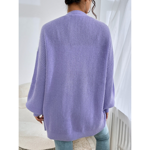 Winter Casual Ribbed <b>Cropped</b> Knit Acrylic <b>Cardigan</b> <b>Women's</b> Black Long Sleeve Sweater Coat - Product Image 5