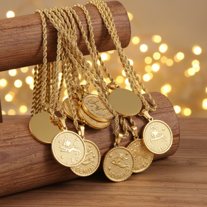 Collier QIUHAN OEM/ODM vintage en acier inoxydable avec pendentif signe astrologique 12 constellations, étanche et plaqué or en relief - Product Image 2