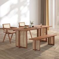 Ensemble de table et chaises de salle à manger modernes multifonctionnelles en bois massif et rotin tressé, écologiques et durables, pour maison d'hôtes, café, restaurant
