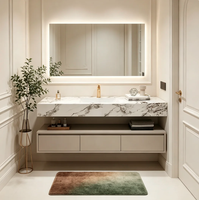 Meuble-lavabo flottant de luxe moderne, coiffeuse en bois massif, plan de travail en pierre frittée, vasque en céramique intégrée OEM/ODM