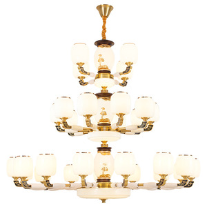 Lámpara de araña de cobre y jade con múltiples cabezales redondos LED E27 para decoración del hogar y sala de estar - Product Image 4
