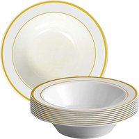 Vaisselle jetable de luxe personnalisée, bordures dorées et argentées réutilisables, assiettes en plastique pour mariages, événements et traiteurs