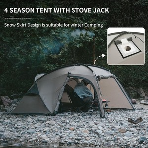 Tente de camping OEM 1 chambre 1 salon - Tente légère et imperméable avec cheminée pour 2 personnes, utilisable toute saison - Product Image 4
