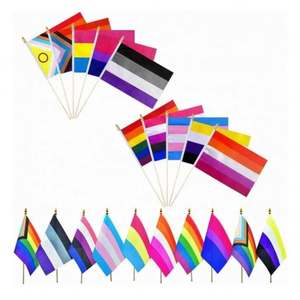<b>Mini</b> <b>Hand</b> Waving Flag with Pole 100% Polyester Cheap Full Color Printing Custom 14x21cm Gay Pride Rainbow Small <b>Hand</b> Flag - Product Image 2