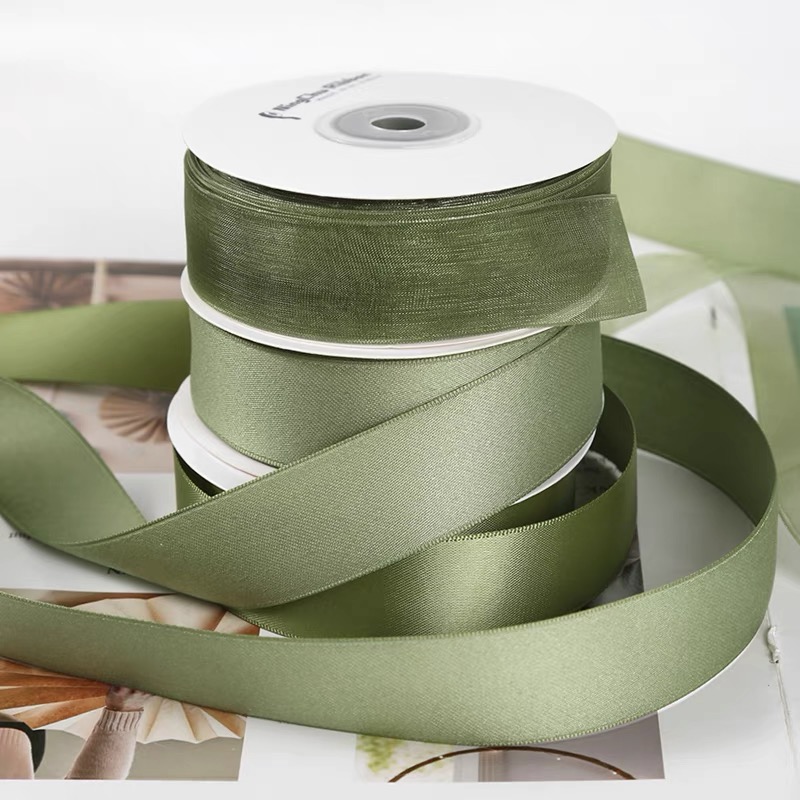 Custom High Quality Mori Green Ribbon for Spring/Summer New Fashionable DIY Handmade Birthday Cake Gift Box Gift Ribbon