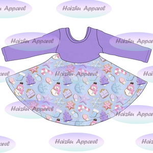 Wholesale Children's Woolen Summer ODM <b>Girl's</b> Twirl <b>Dress</b> <b>Pink</b> Valentine's Day Printed Long Sleeve - Product Image 3