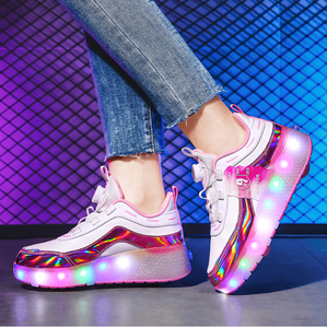 Chaussures <span class=keywords><strong>à</strong></span> <span class=keywords><strong>roulettes</strong></span> doubles réglables pour garçons et filles, chaussures de skate lumineuses légères, chaussures <span class=keywords><strong>à</strong></span> <span class=keywords><strong>roulettes</strong></span> pour enfants - Product Image 2