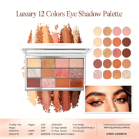 Palette de fards à paupières vegan de luxe 12 couleurs, effet mat et scintillant, longue tenue, waterproof, marque privée, best-seller