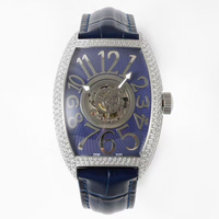 Montre mécanique manuelle de luxe pour homme, étanche, avec tourbillon central, cadran squelette de haute précision, diamants argentés et lumineux, boîtier tonneau