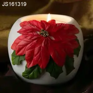 Christmas poinsettia candle holder polyresin tea light holder Christmas flowers candle holder