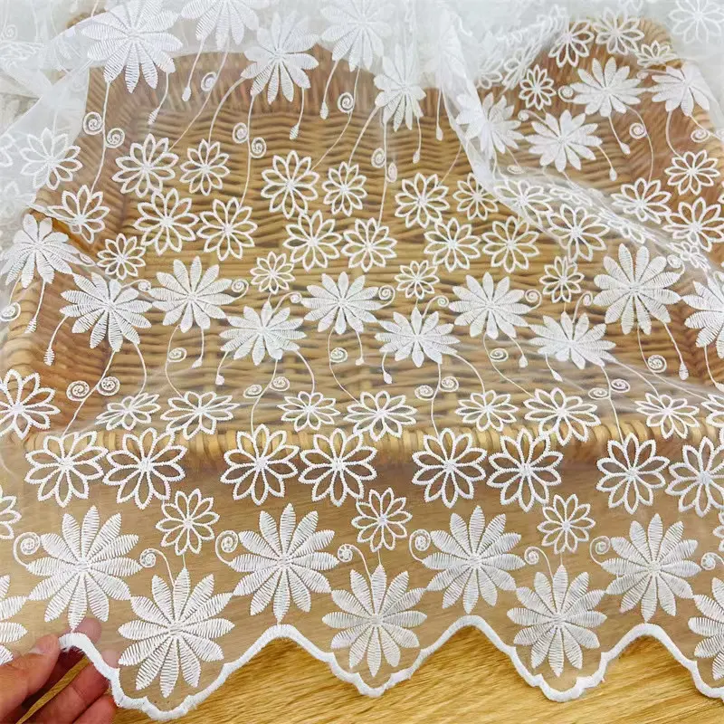 2024 WHOLESALE Latest vintage bridal floral lace french white embroidery tulle wedding lace fabric