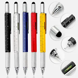 Aangepaste Multitool Pen 6 In 1 Balpen Metalen Balpen Met Liniaal Waterpas Kruiskopschroevendraaier Touchscreen Pocket Pen