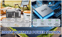 Station d'alimentation portable à panneaux solaires 2560Wh 3000W avec batterie LiFePO4, onde sinusoïdale pure, pour la maison, l'extérieur, la voiture (prise allume-cigare) et la lampe de poche