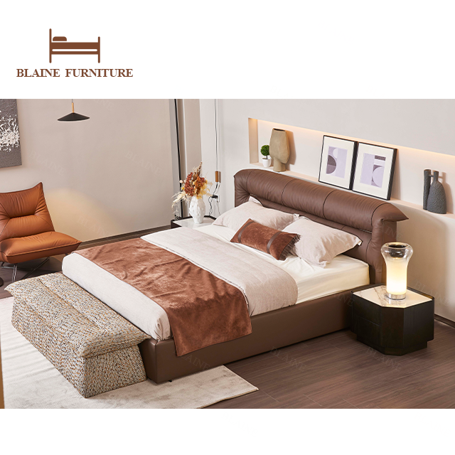 BLAINE 033 Современная итальянская мебель для спальни, кожаный полноразмерный комплект каркаса кровати, роскошная двуспальная кровать размера «King-Queen-Size» с мягкой кроватью