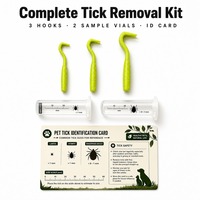 Kit complet d'outils de retrait de tiques pour animaux de compagnie en plastique sûr et simple, avec conception anti-pression, pour chiens et chats, 3 tailles, étui de rangement, tubes d'échantillons