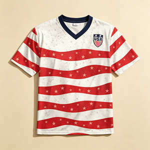 Vente en gros de maillots personnalisés avec drapeau américain, col en V, séchage rapide, respirant, vêtements de sport pour garçons, nouveaux t-shirts de sport formels d'été pour garçons - Product Image 2
