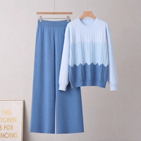 Ensemble deux pièces pour femmes : Haut en maille color-block et pantalon large taille haute – Tenue décontractée deux pièces pour femmes