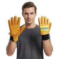 Gants de sécurité pour chantier en cuir de vachette avec bande réfléchissante, paume épaissie, faciles à porter, pour la protection au travail et la lutte contre les incendies