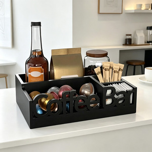 Coffee Bar Storage <b>Box</b> Black Rectangle Desktop Organizer With Compartments For <b>Tea</b> Bag And Seasoning Home Use - Product Image 4