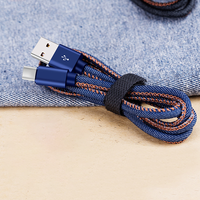 Câble USB en tissu jean OEM 5V 2.1A, câble de données, charge rapide, câble micro USB, logo personnalisé