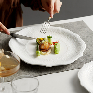 Plato de cena de cerámica en relieve, platos fríos blancos nórdicos, ensalada, Pasta, postre, bistec, bandeja para servir, juego de vajilla para restaurante de boda - Product Image 6