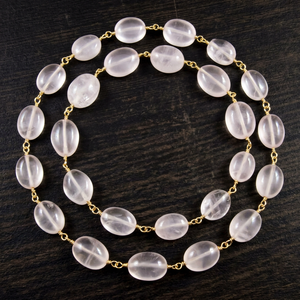 Chaîne de pierres précieuses en quartz rose naturel, forme ovale lisse, taille 6x8mm à 8x10mm, 1 pied - Product Image 1
