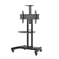 Support TV mobile robuste avec rotation à 360° °    Étagères AV à double niveau avec roulettes silencieuses et support réglable en hauteur pour écrans de 32 à 70 pouces