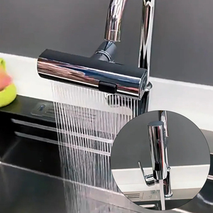 Robinet de cuisine cascade au design moderne avec dispositif anti-éclaboussures, bulleur rotatif, extension de bec et raccord universel - Product Image 5