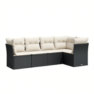 Cream White And Black <b>Rattan</b> Garden <b>Sofa</b> Set With Cushions 6 Seater Outdoor Furniture Contemporary Design - Product Image 1