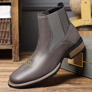 Bottines Chelsea grises, couleur unie, talon plat, talons épais, semelle adhésive, bottes de mode pour hommes, taille 38-48 - Product Image 1