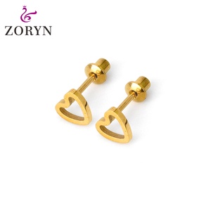 PVD 18K Gold Plated 316L Steel Screw <b>Back</b> <b>Earrings</b> Heart Stud Matte Finish Minimalist Chic High Quality Jewelry for Women - Product Image 3