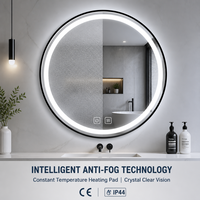 Miroir de salle de bain rond Joystar de 24 pouces (60 cm) avec éclairage LED, cadre en métal noir moderne, lumière blanche à 3 niveaux de luminosité réglable, IP44, utilisation hôtelière, CE