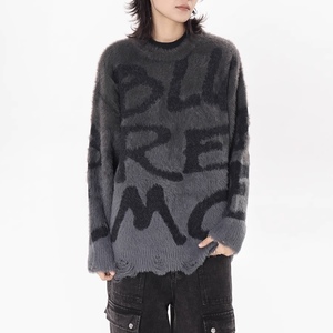 Pull pour homme vintage européen et américain, style streetwear, col rond, manches longues, couleurs contrastées, tricot, motif lettres, hiver WR - Product Image 2