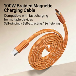 100W USB-C to USB-C Magnetic Self-<b>Coiling</b> Charging <b>Cable</b> 27W PD Braided Fast Data Cord for Phone Tablet Laptop - Product Image 5