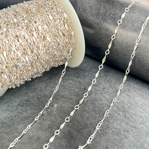 Cadena de Barra Abollada de Plata de Ley <span class=keywords><strong>925</strong></span> de Alta Calidad por Metros a Granel para Mujer para Fabricación de Joyería de Moda DIY - Product Image 2