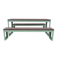 Table de pique-nique en bois à pieds métalliques commerciaux d'extérieur avec bancs attachés table à manger pour meubles de jardin table basse pour patio extérieur