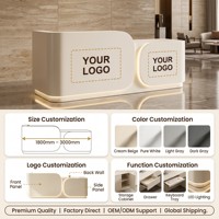 Bureau de réception incurvé de style crème moderne Qianhao, panneau rainuré en MDF personnalisé, base LED, salon, spa