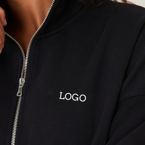F230375 Felpa Oversize Personalizzata OEM ODM per <span class=keywords><strong>Donna</strong></span>, Collo Alto, Orlo a Costine, Mezza Zip, Pullover Invernale - Product Image 4