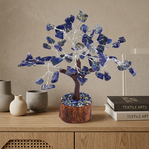 Décorations d'arbre en pierres précieuses de cristal, 60 pièces, faites à la main, Feng Shui, décoration d'intérieur, copeaux de pierre bleue, base en bois, provenance Gujarat - Product Image 6
