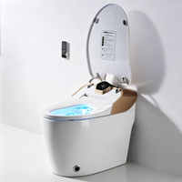 WC intelligent électrique allongé en céramique, à poser au sol, avec double chasse d'eau (S-trap et P-trap), siège bidet télécommandé et eau chaude instantanée pour salle de bain