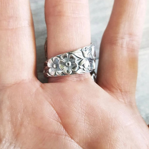 Anello Cocktail H355 con Motivo Floreale, Placcato Argento Anticato, Unisex, Anello alla Moda, Idea Regalo - Product Image 4
