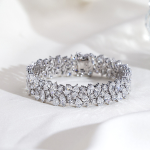 Pulsera de diamantes cultivados en laboratorio para mujer, de lujo, con corte marquesa, pera y redondo, en oro blanco de 18 quilates, modelo MSR-677, para bodas y fiestas. - Product Image 1