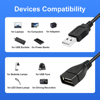 Cable USB con interruptor basculante en línea de encendido/apagado, revestimiento de PVC, conductor de cobre puro, cable de extensión para grabadora de conducción, ventilador, tira de LED